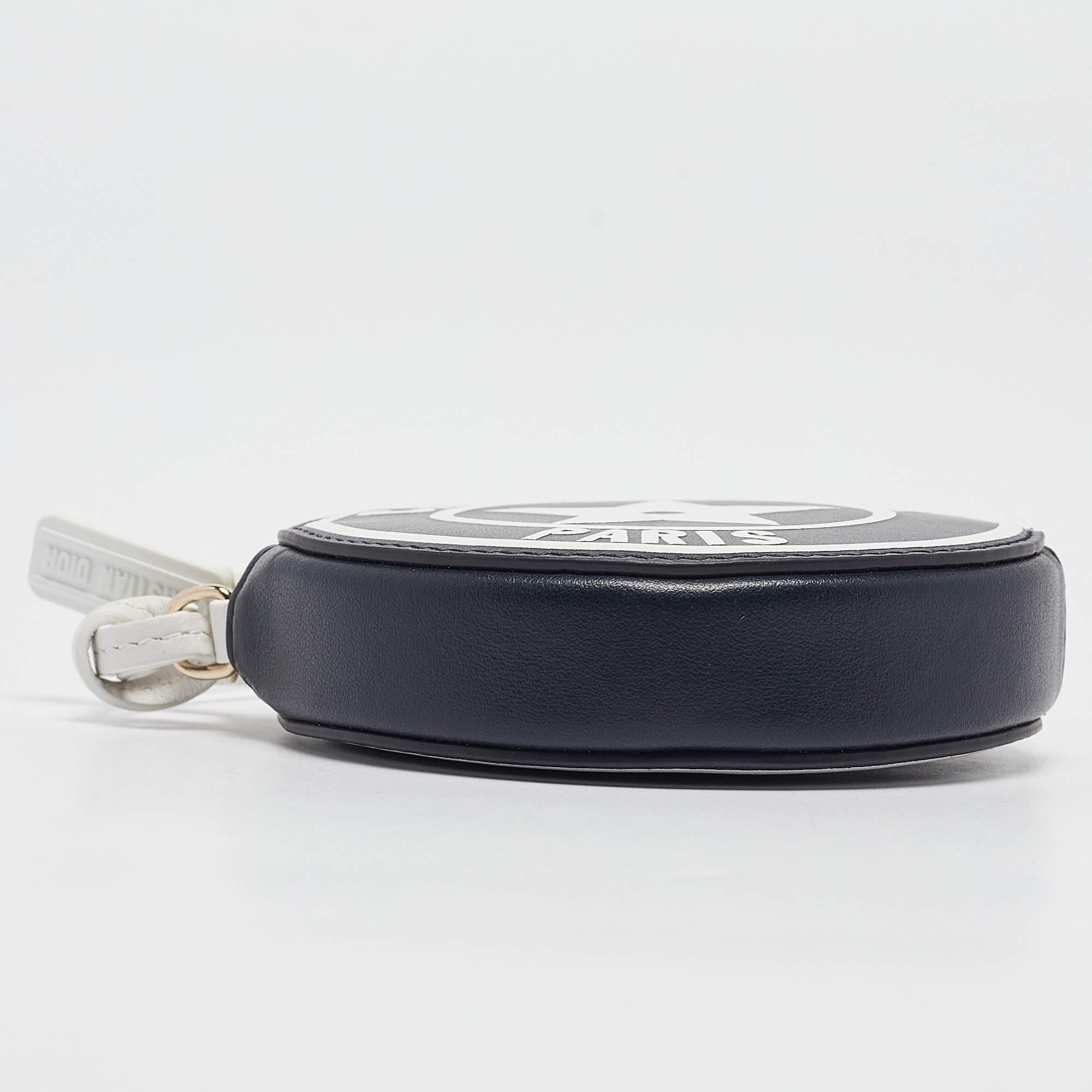 Dior Navy Blue/White Leather Vibe Round Coin Purse 2