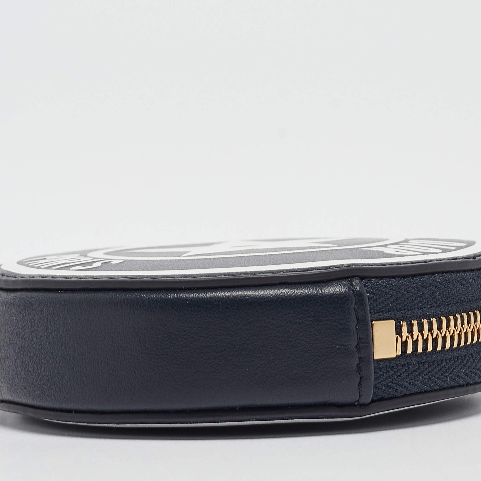Dior Navy Blue/White Leather Vibe Round Coin Purse 4