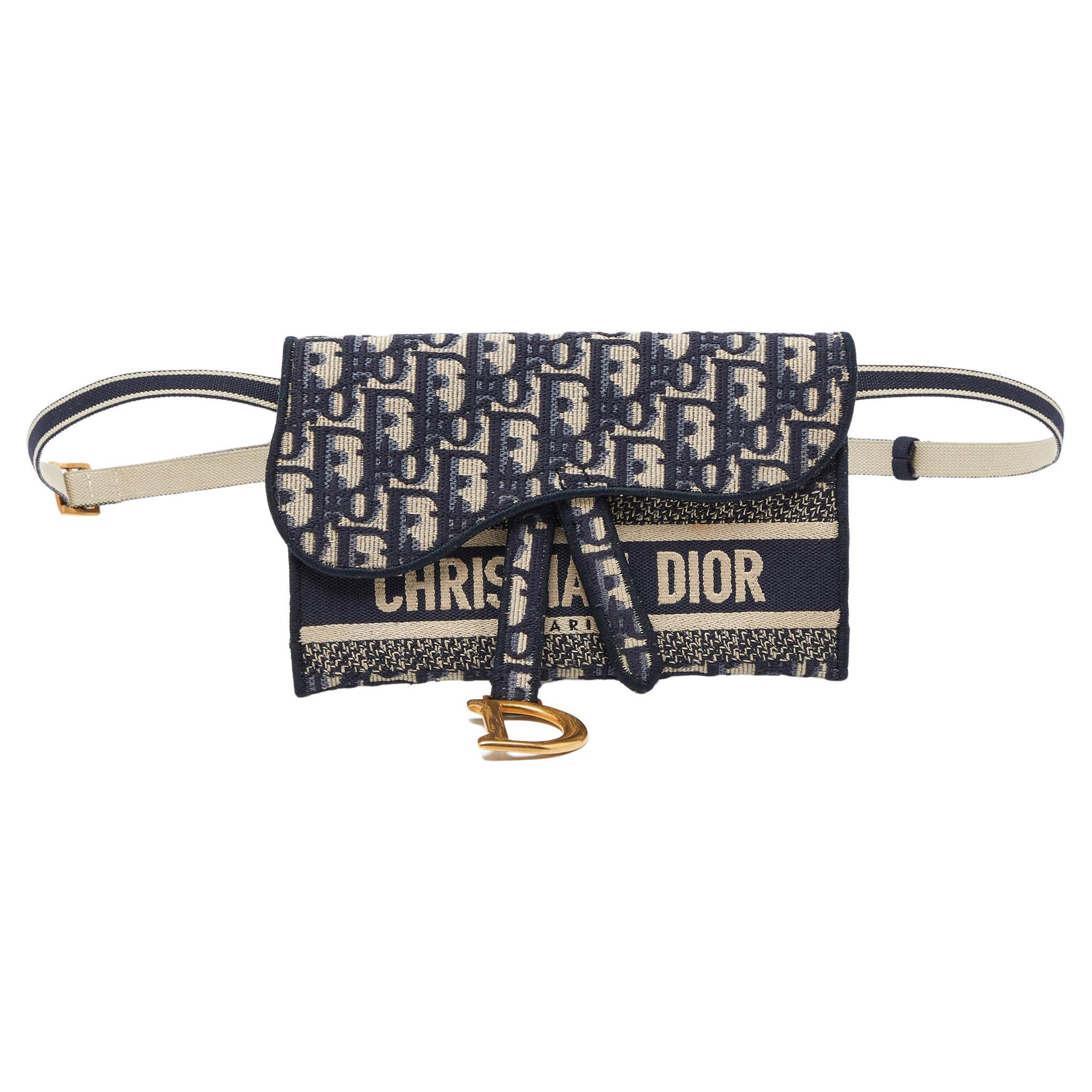 Dior Navy Blue/White Oblique Canvas and Leather Saddle Belt Bag