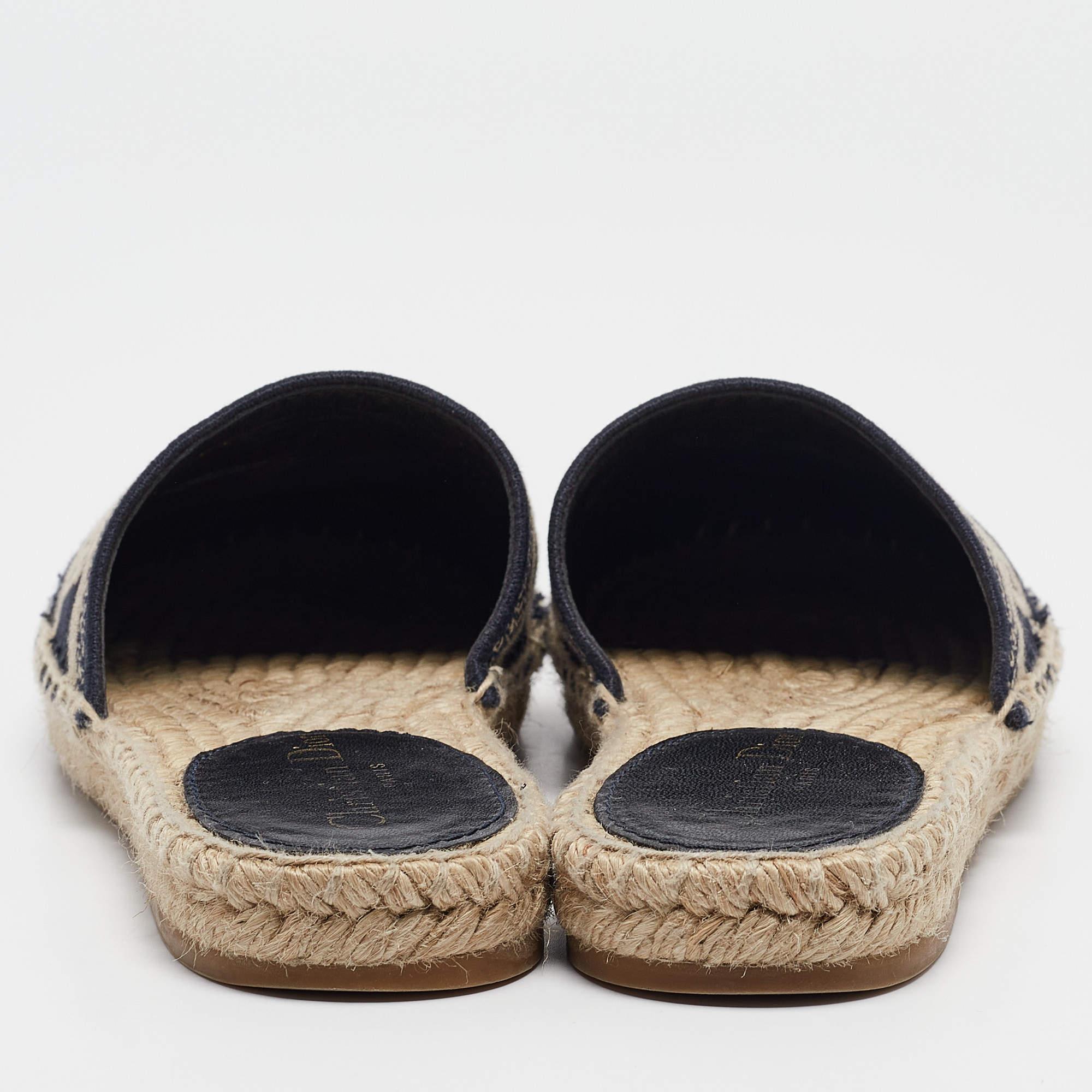 Women's Dior Navy Blue/White Oblique Canvas Granville Espadrille Mules Size 35.5