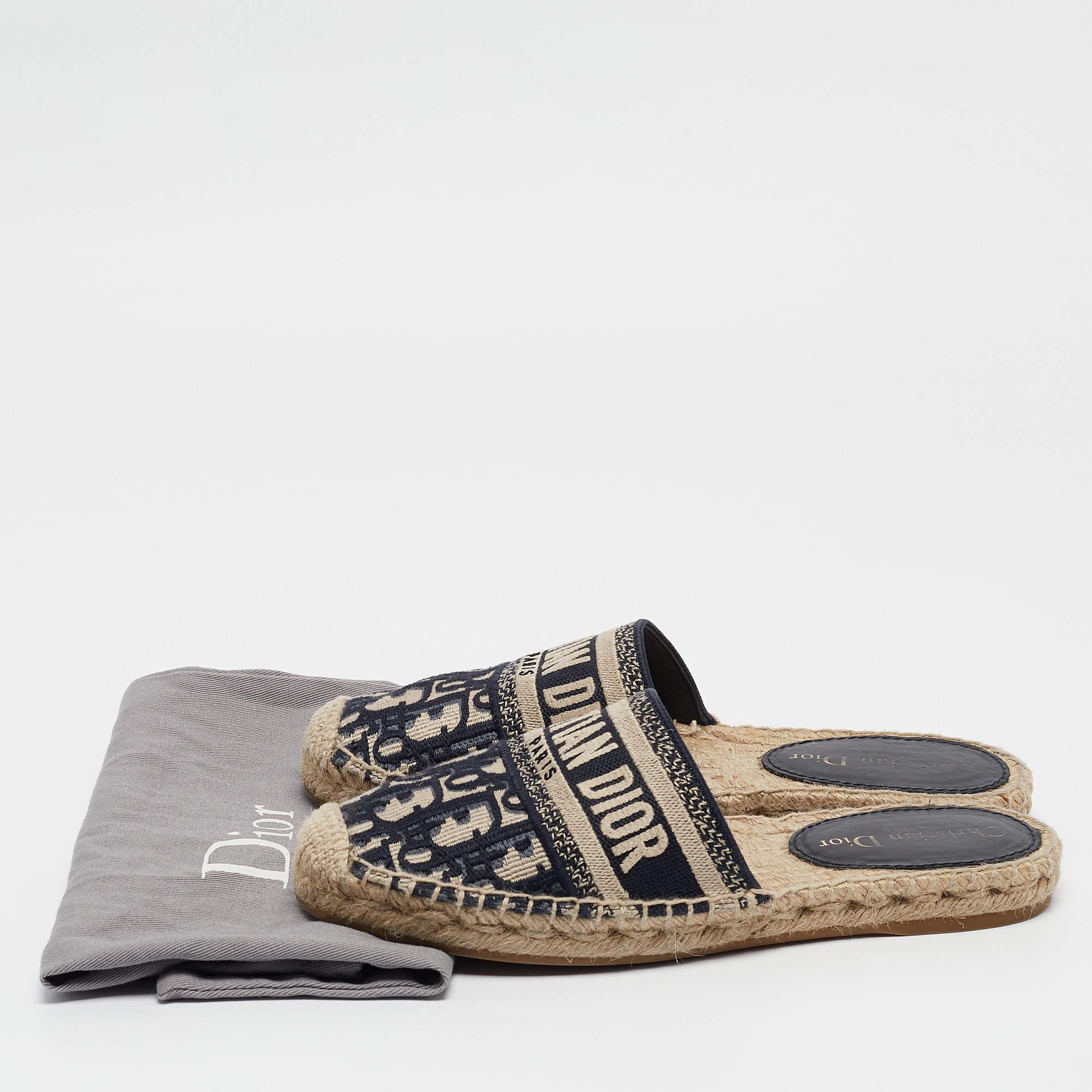 Dior Navy Blue/White Oblique Canvas Granville Espadrille Mules Size 35.5 3