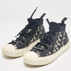 Dior Navy Blue/White Oblique Knit Fabric & Leather Walk'n'Dior Sneakers Size 38