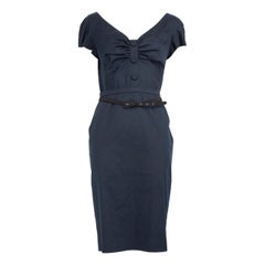 Dior Navy Button Detail Belted Dress Size L