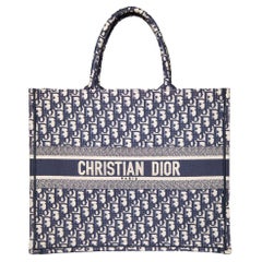 Dior Navy Canvas Large Oblique Book Tote Bag