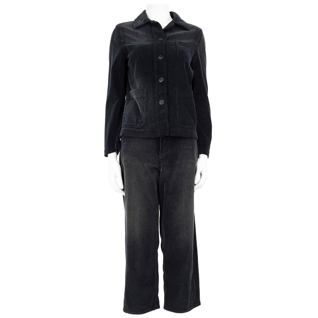 Ensemble veste et pantalon en velours côtelé bleu marine Dior taille XS en vente