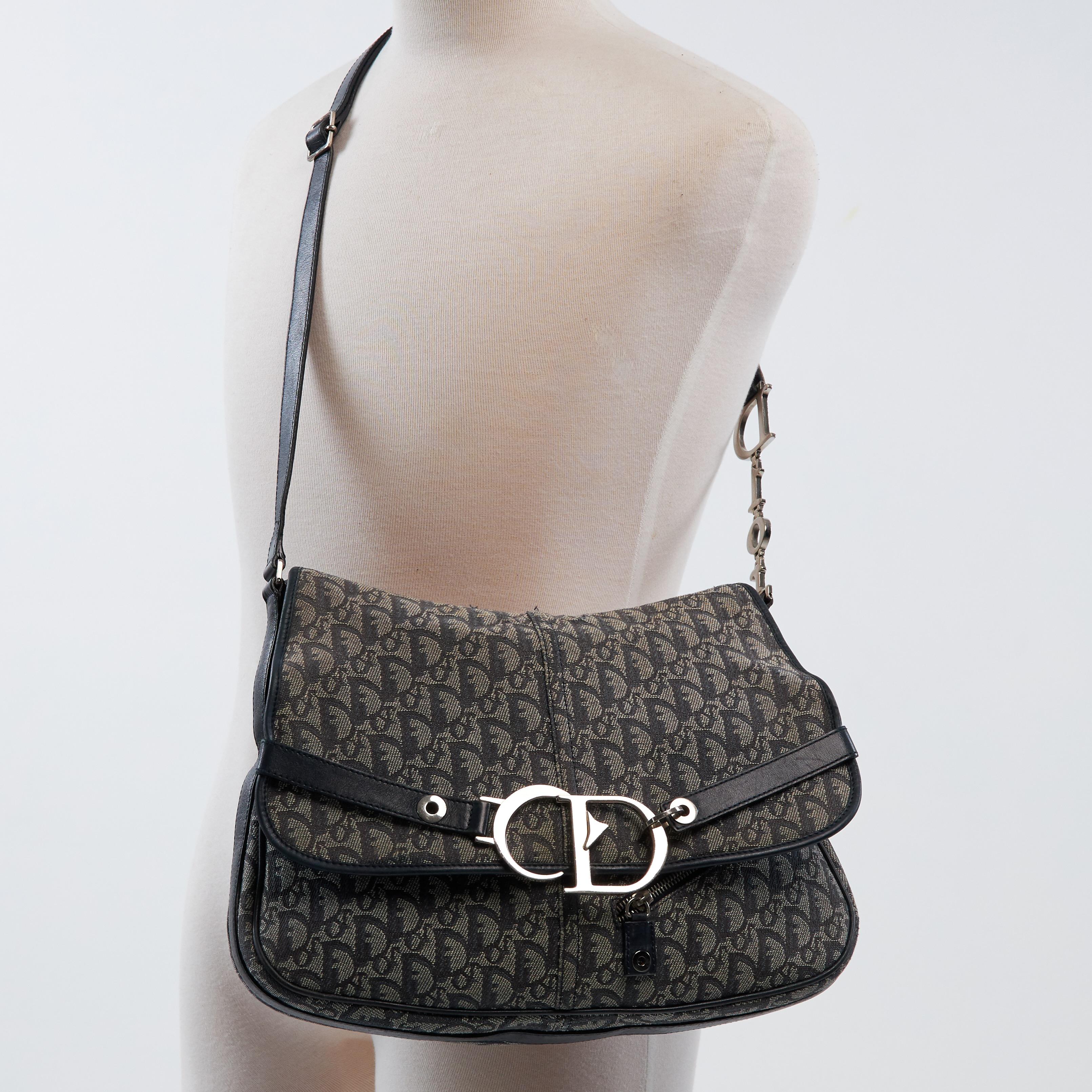 Gray Dior Navy Diorissimo Trotter Logo Charms Flap Messenger Bag (2004)