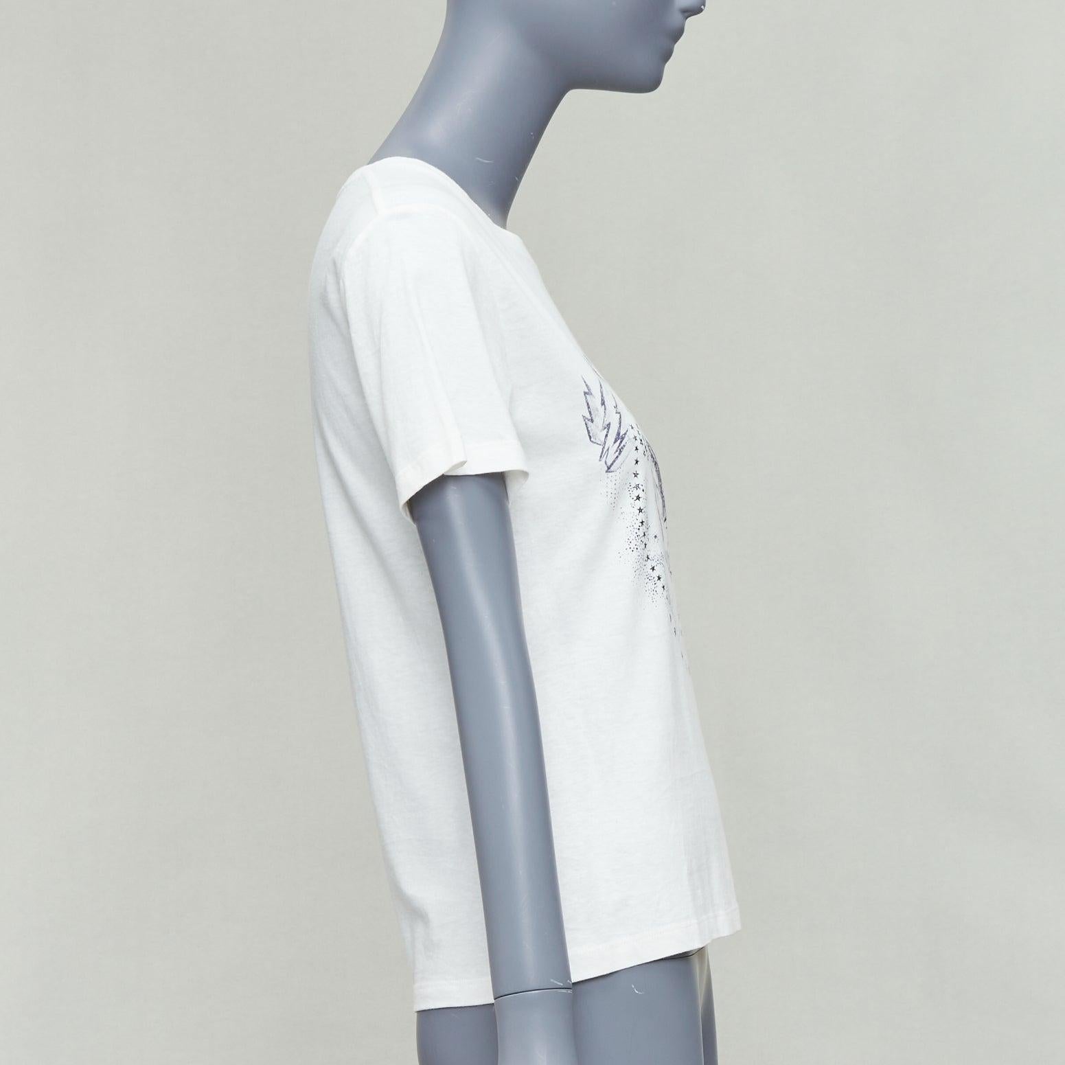 DIOR navy double bird astrology print white cotton linen short sleeve tshirt XS In Good Condition For Sale In Hong Kong, NT