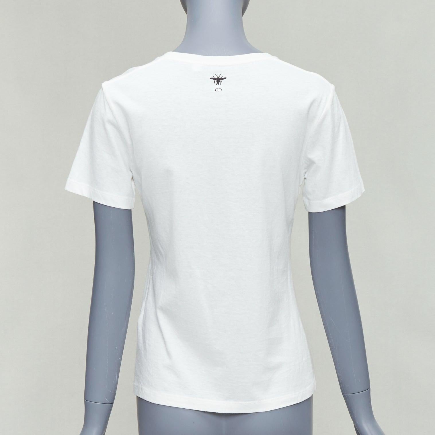 Women's DIOR navy double bird astrology print white cotton linen short sleeve tshirt XS For Sale