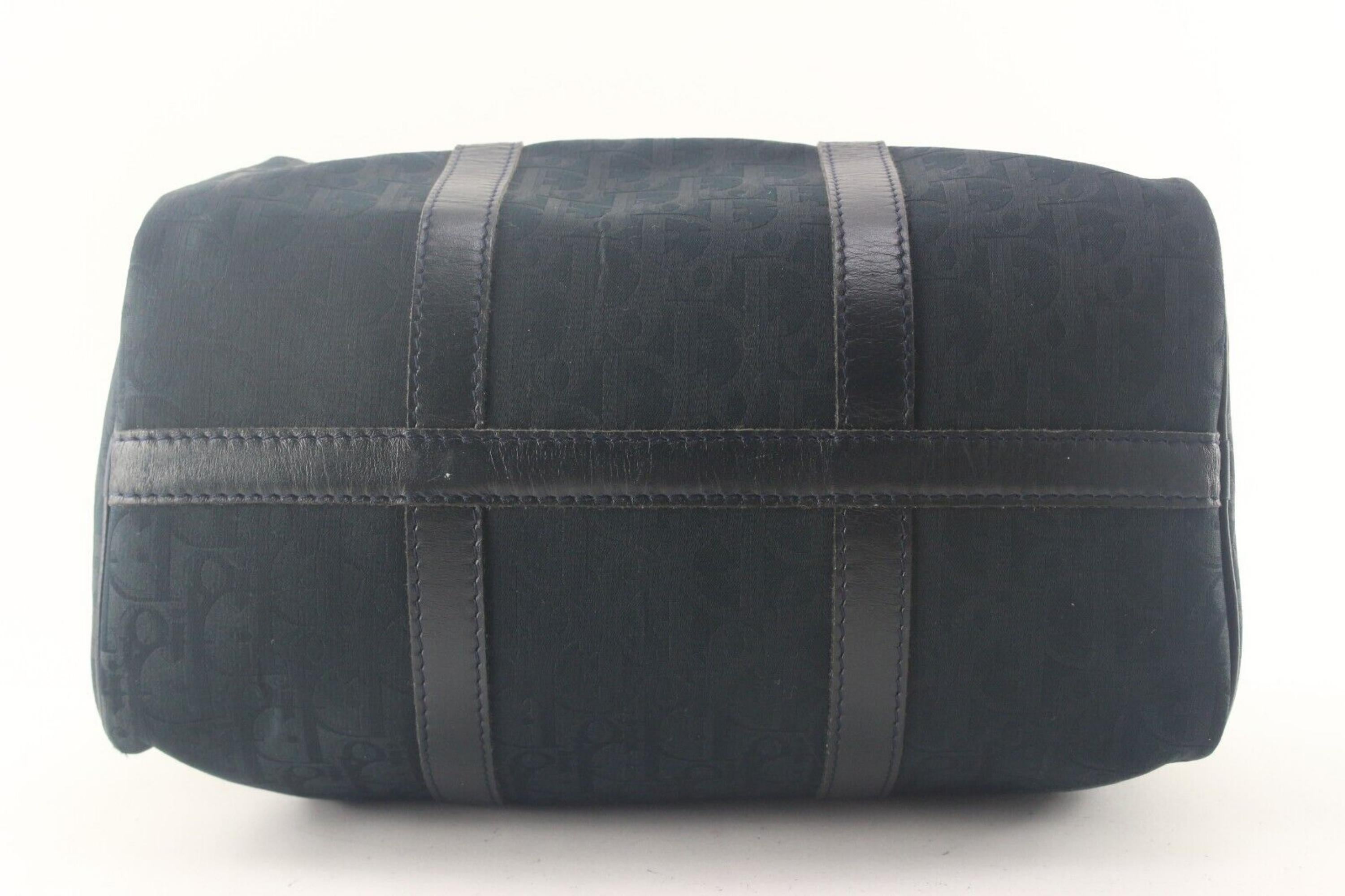 Gray Dior Navy Embossed Nubuck Boston Bag 1D713K For Sale