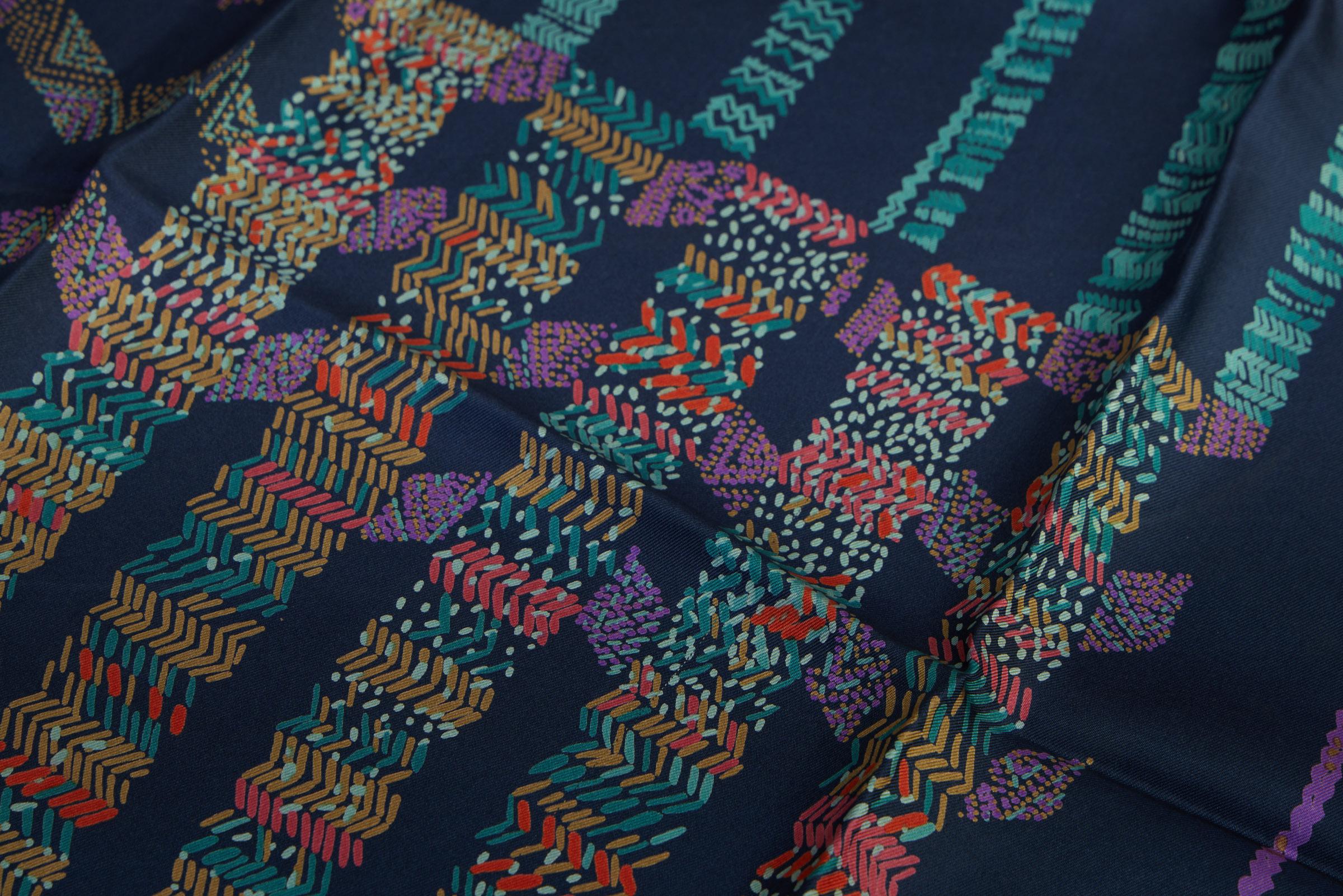 Dior Navy Geometric Vintage Silk Scarf In Good Condition For Sale In West Hollywood, CA
