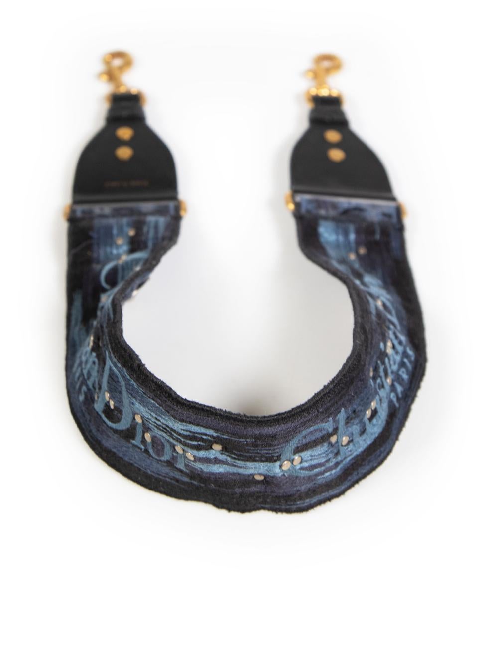 Black Dior Navy Jacquard Floral Studded Bag Strap
