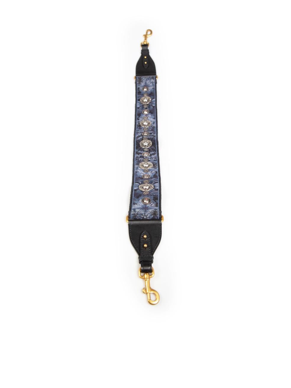 Dior Navy Jacquard Floral Studded Bag Strap 2