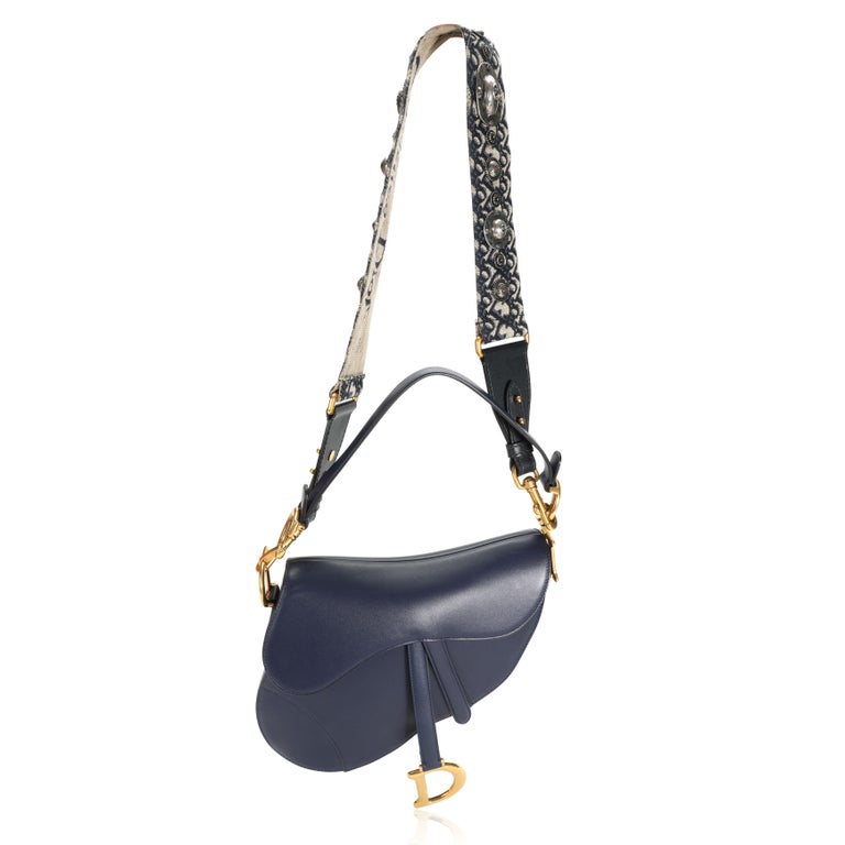 Dior Navy Leather Saddle Bag with Oblique Bandoulière Strap For Sale at  1stDibs
