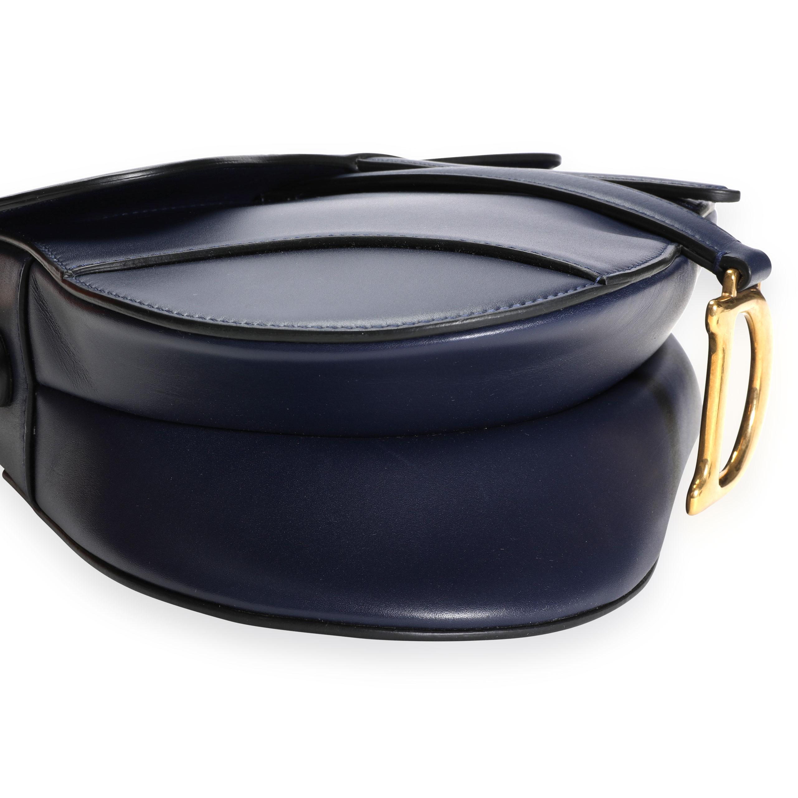Gray Dior Navy Leather Saddle Bag with Oblique Bandoulière Strap