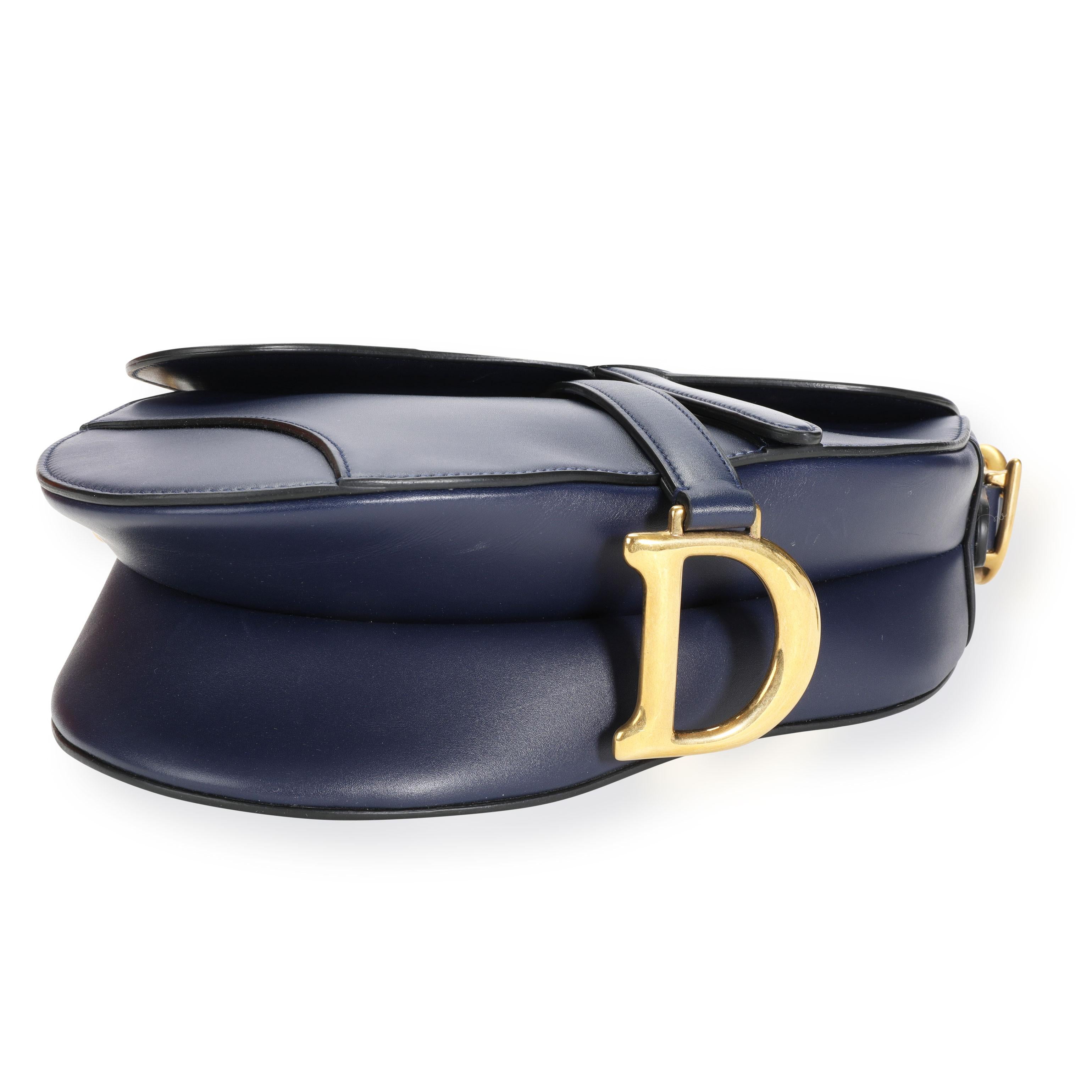 Women's or Men's Dior Navy Leather Saddle Bag with Oblique Bandoulière Strap