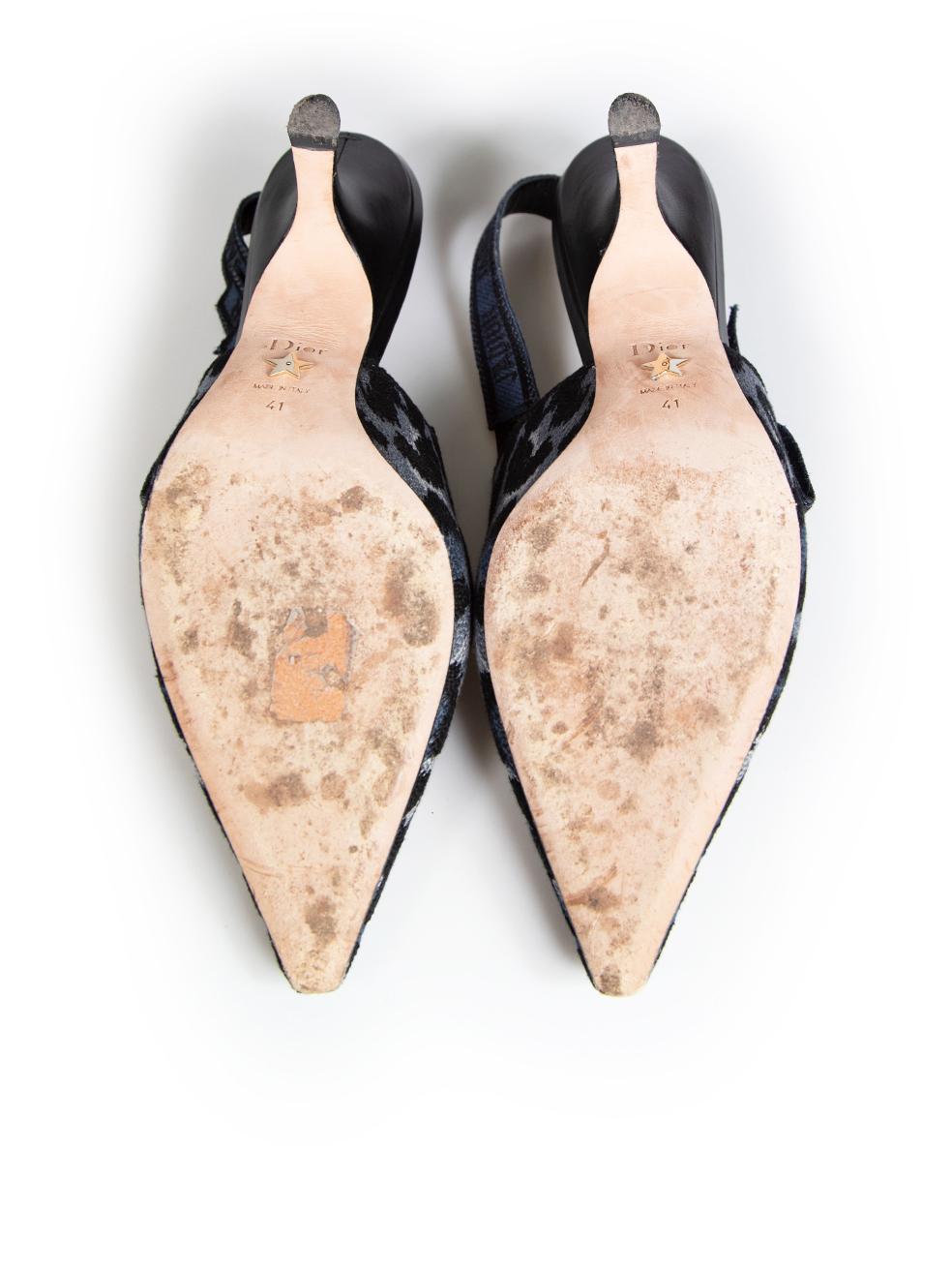Dior Navy Leopard J'Adior Slingback Pumps Size IT 41 In Good Condition In London, GB