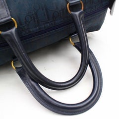 Dior Navy Monogram Signature Oblique Trotter Boston 868127 Blue Canvas Satchel