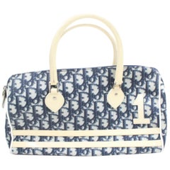 Dior Navy No. 1 Monogram Trotter Oblique Signature Boston 868131 Blue Canvas Sat