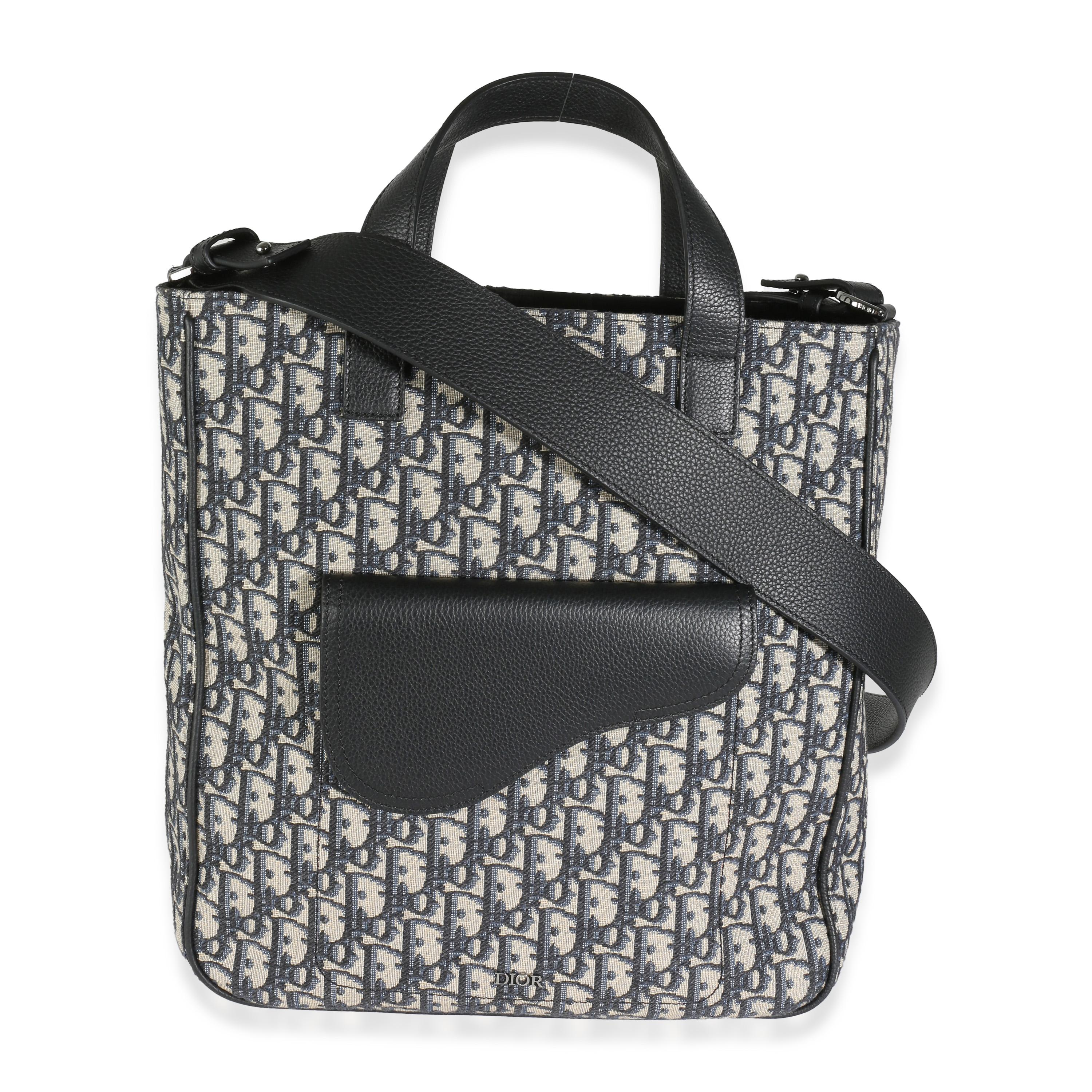 Dior Navy Oblique Jacquard Saddle Tote (Grau) im Angebot