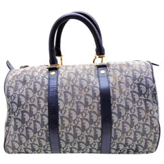 Dior Navy Oblique Signature Monogram Trotter Boston 230237 Blue Canvas Satchel