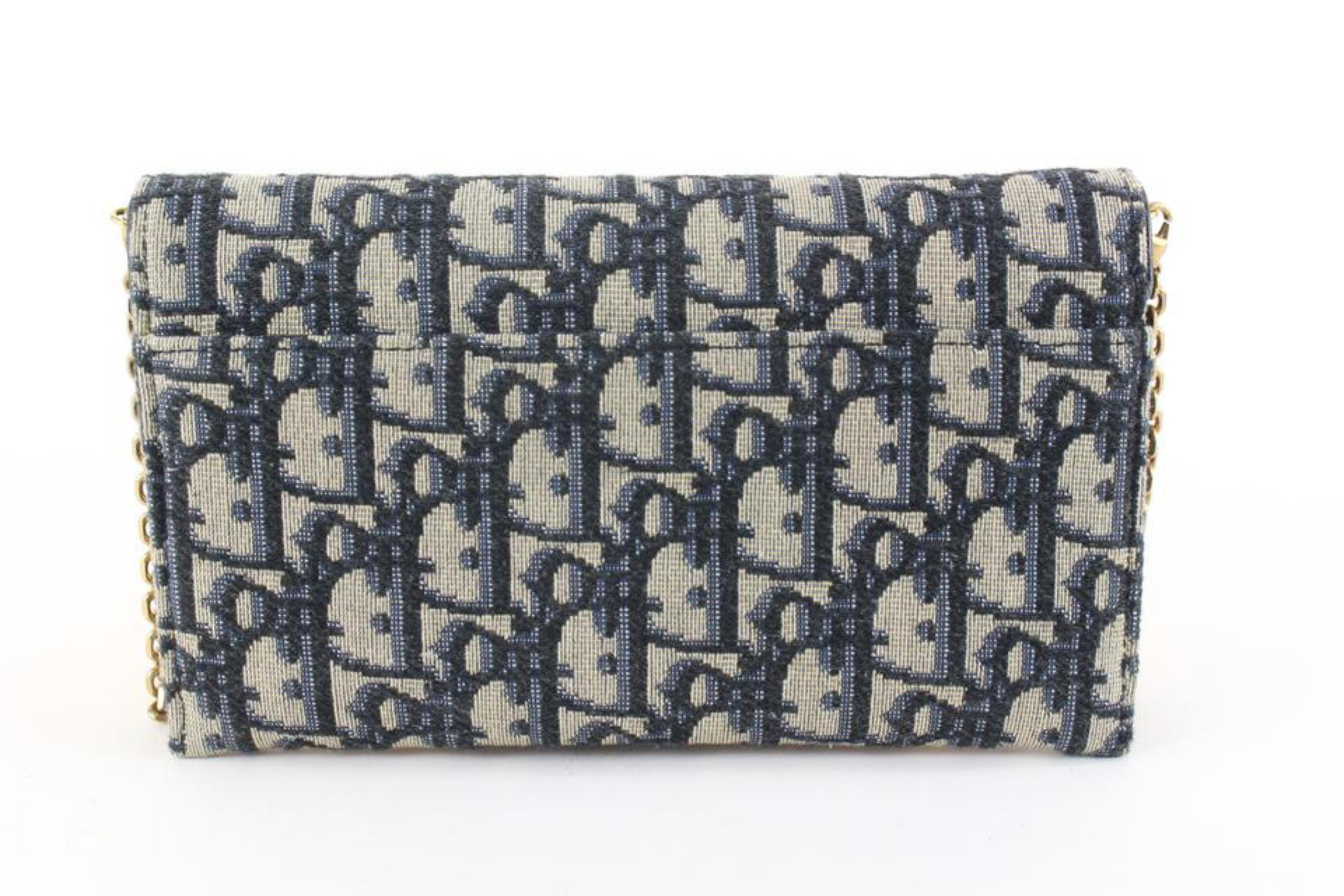 Gray Dior Navy Oblique Trotter Saddle Long Wallet on Chain  57d725s