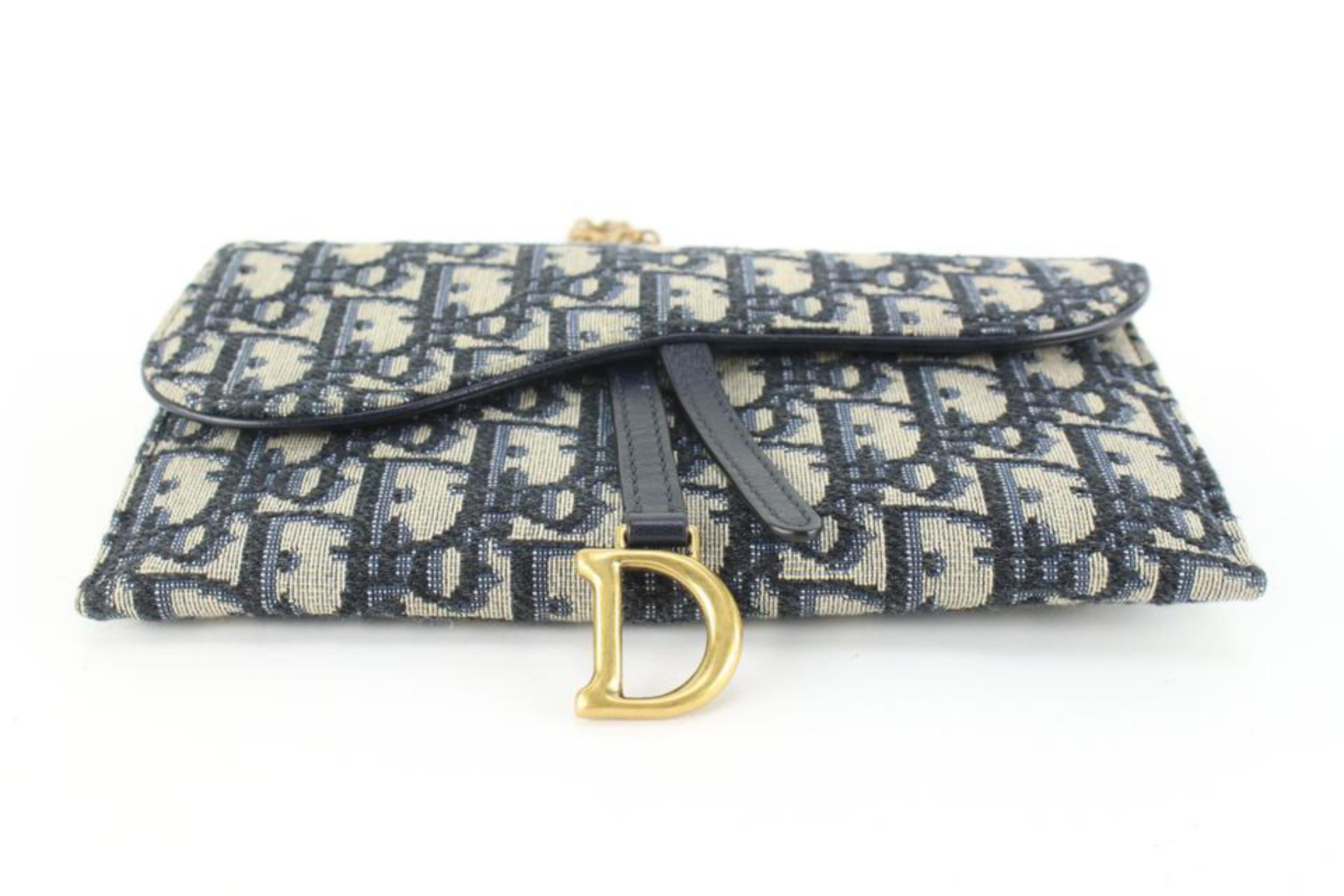 Dior Navy Oblique Trotter Saddle Long Wallet on Chain  57d725s In Excellent Condition In Dix hills, NY