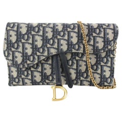 Dior Navy Oblique Trotter Saddle Long Wallet on Chain  57d725s
