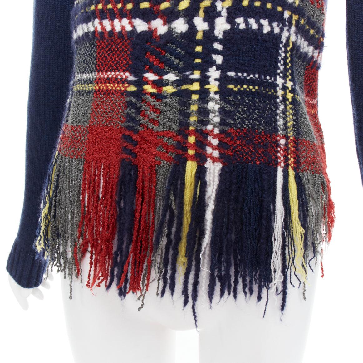 DIOR navy red plaid tartan cashmere silk fringe hem sweater FR36 S
Reference: NILI/A00090
Brand: Dior
Designer: Maria Grazia Chiuri
Material: Cashmere, Silk
Color: Navy, Multicolour
Pattern: Checkered
Closure: Pullover
Made in: