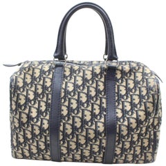 Dior Navy Signature Monogram Oblique Trotter Boston 869063 Blue Canvas Satchel
