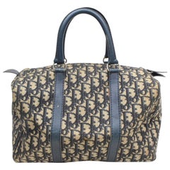 Dior Navy Signature Oblique Monogram Trotter Boston 868958 Blue Canvas Satchel