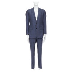 DIOR navy virgin wool silk flap pockets single vent blazer pants suit FR50 L