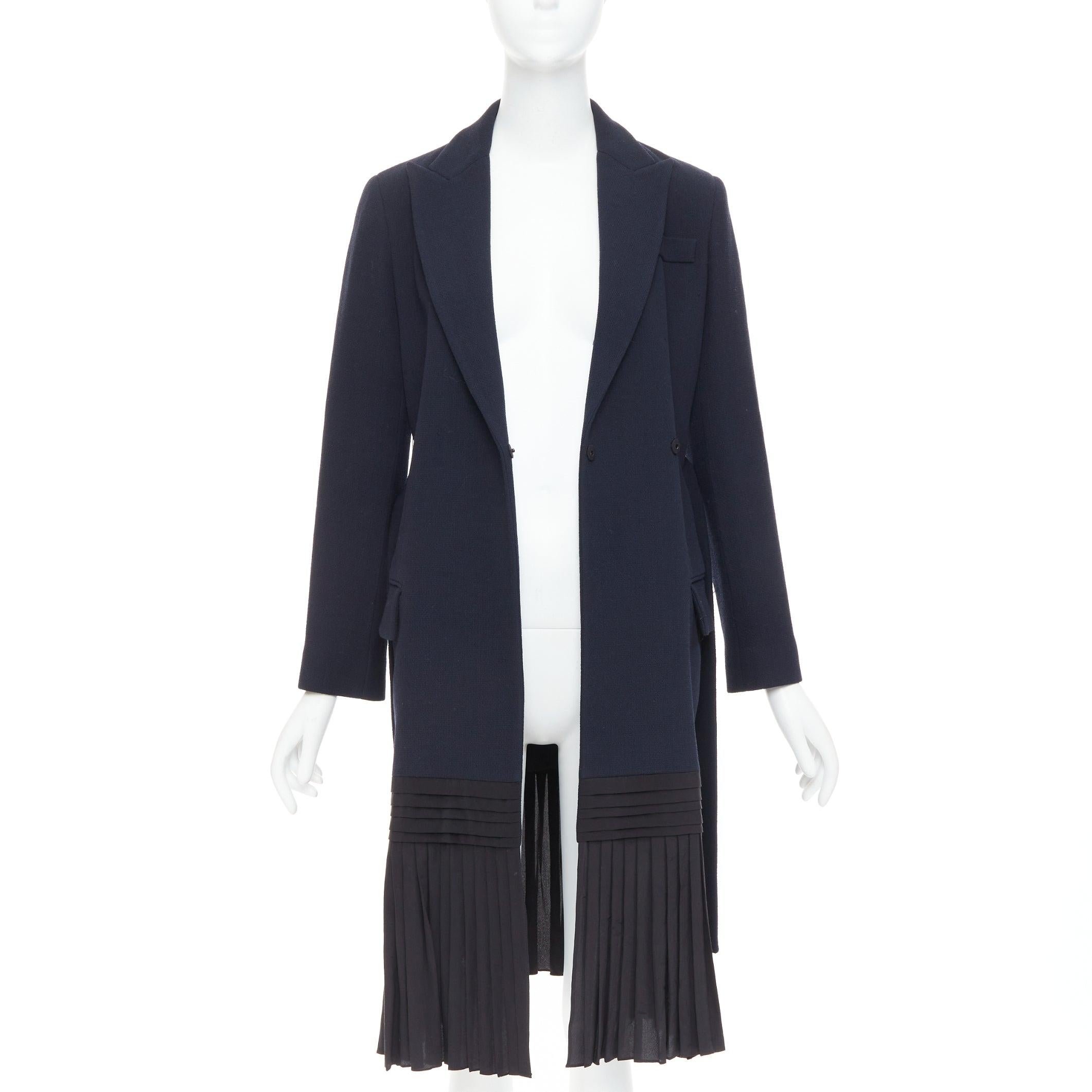 Nero DIOR cappotto con cintura in lana vergine navy foderato in seta con orlo a pieghe FR36 S in vendita