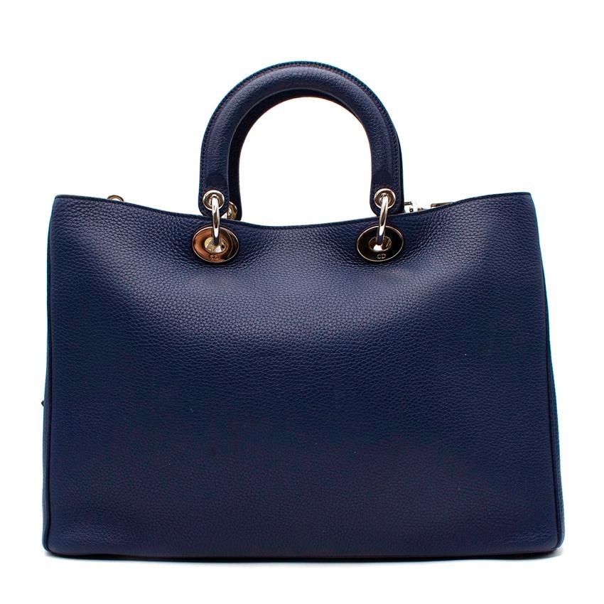 Black Dior Navy & Yellow Grained Leather Medium Diorissimo Tote Bag For Sale