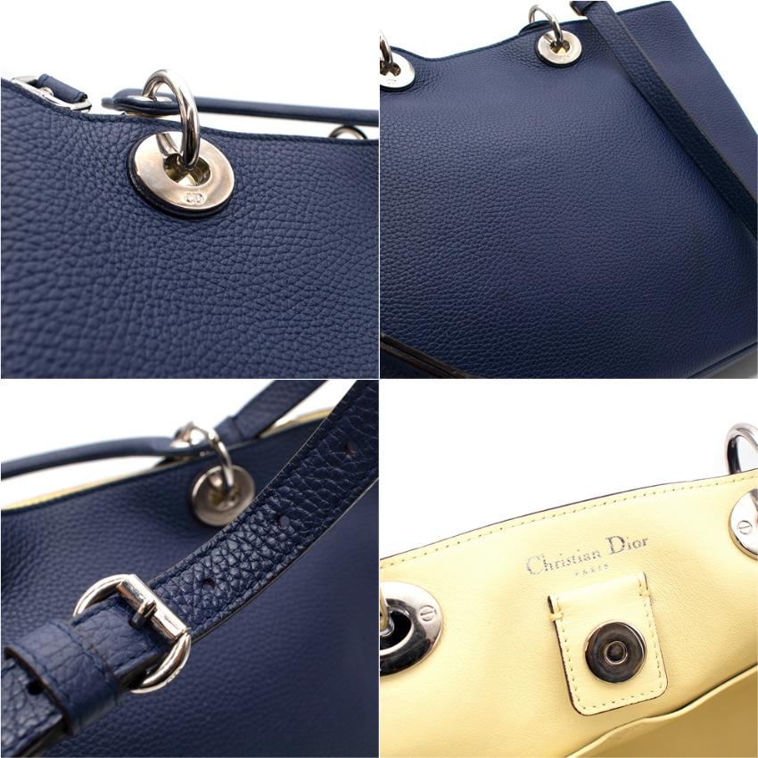 Dior Navy & Yellow Grained Leather Medium Diorissimo Tote Bag For Sale 3