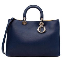 Dior Navy & Yellow Grained Leather Medium Diorissimo Tote Bag