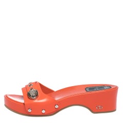 Dior Neon Orange Leather Buckle Detail Platform Slide Sandals Size 37.5