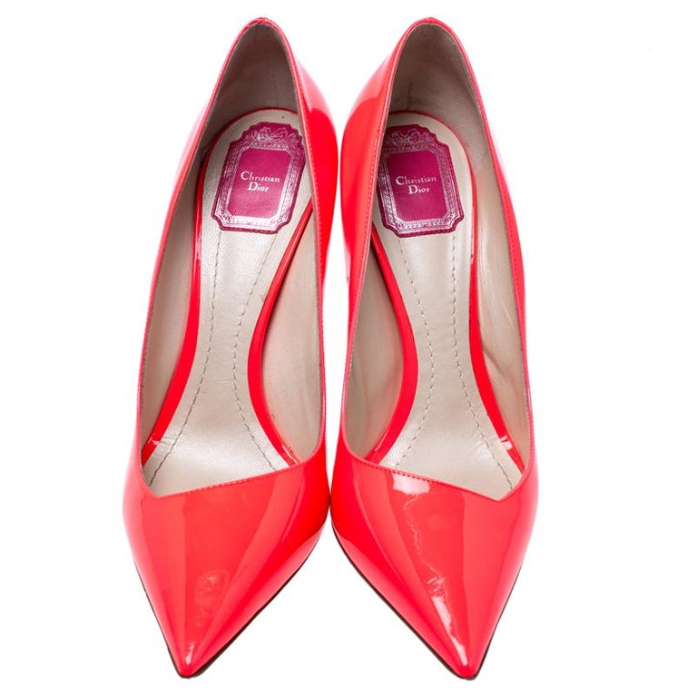 Dior Neon Red Patent Leather Songe Pointed Toe Pumps Size 41 For Sale ...