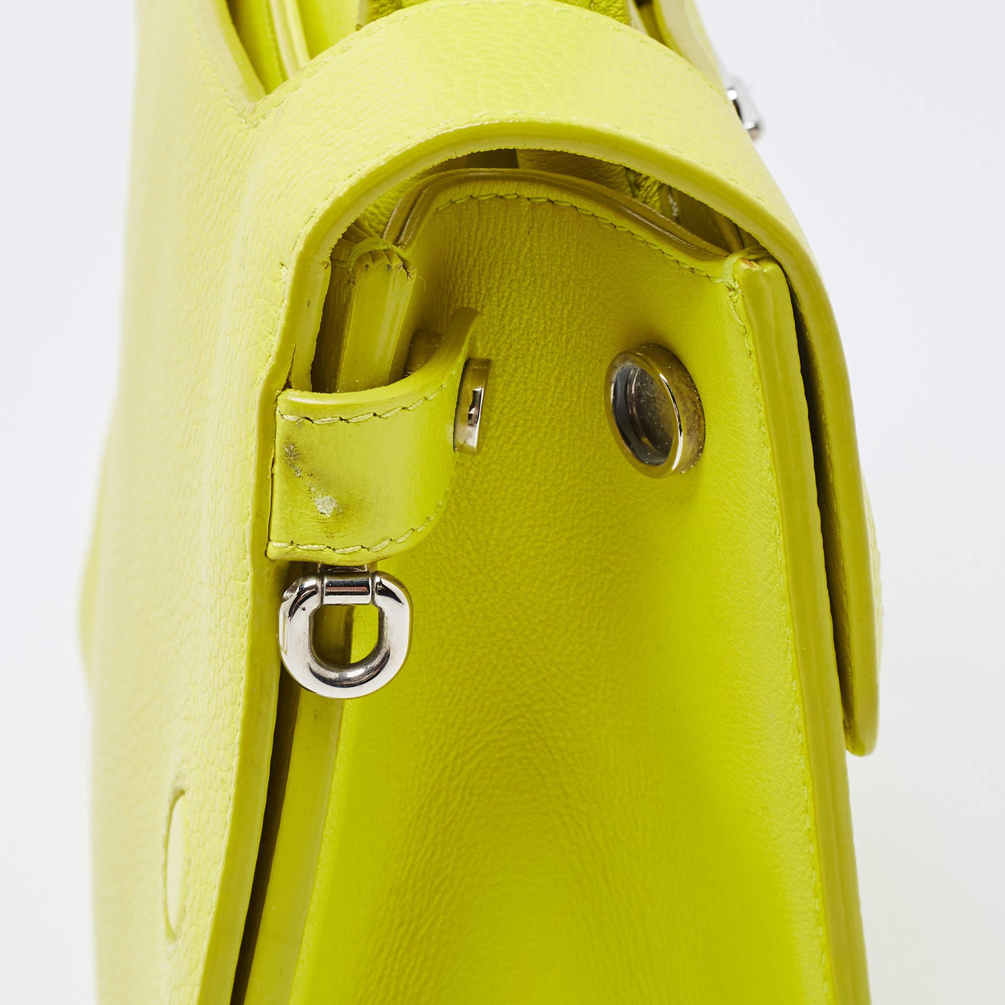 Dior Neon Yellow Leather Mini Diorever Top Handle Bag 8