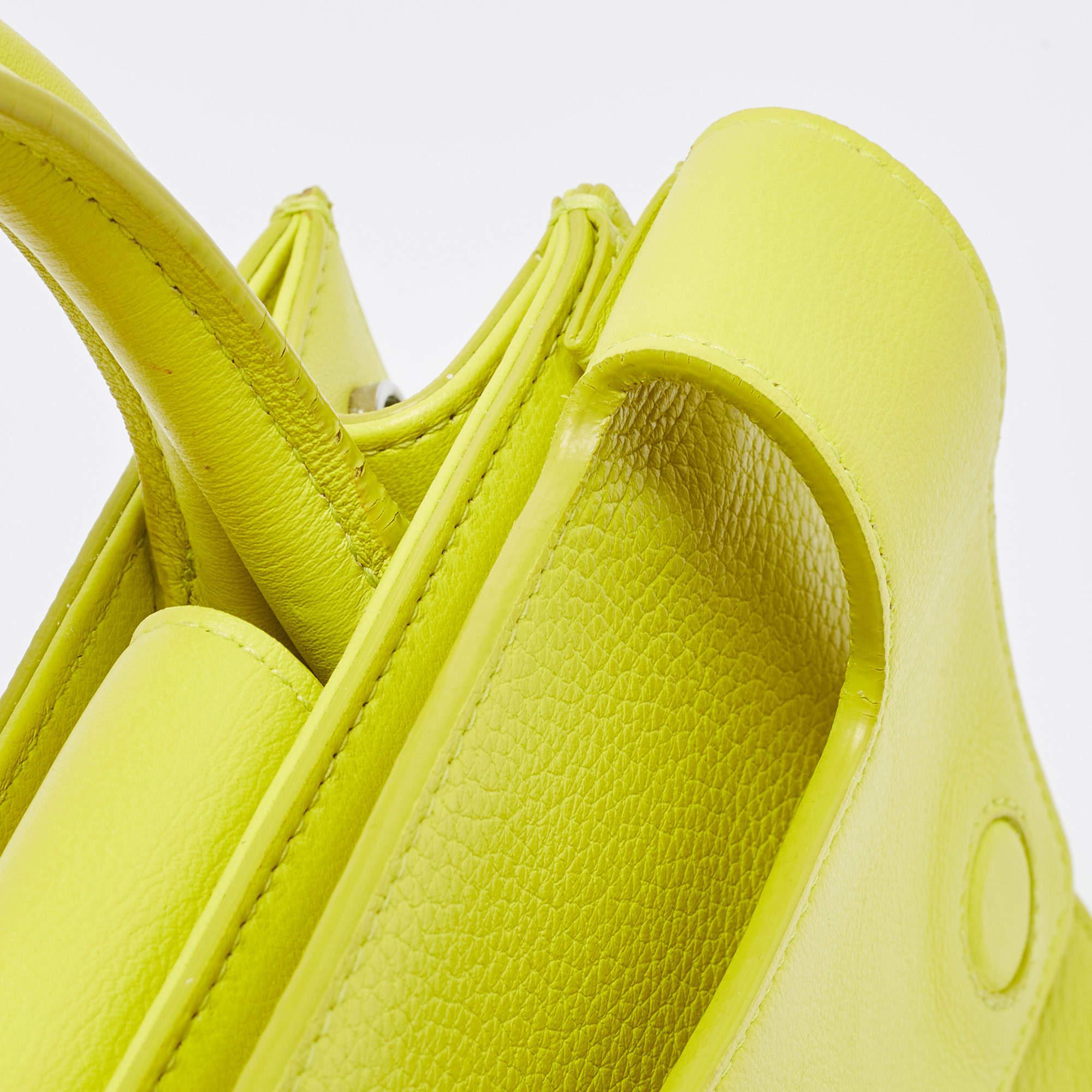 Dior Neon Yellow Leather Mini Diorever Top Handle Bag 11