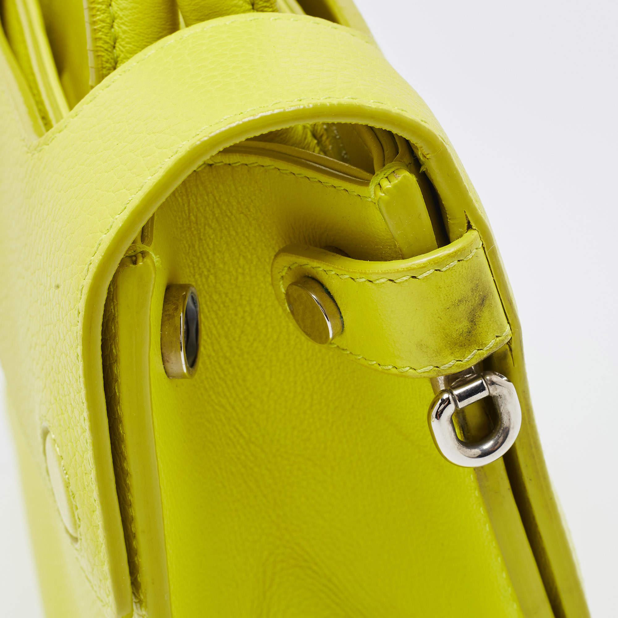 Dior Neon Yellow Leather Mini Diorever Top Handle Bag 13