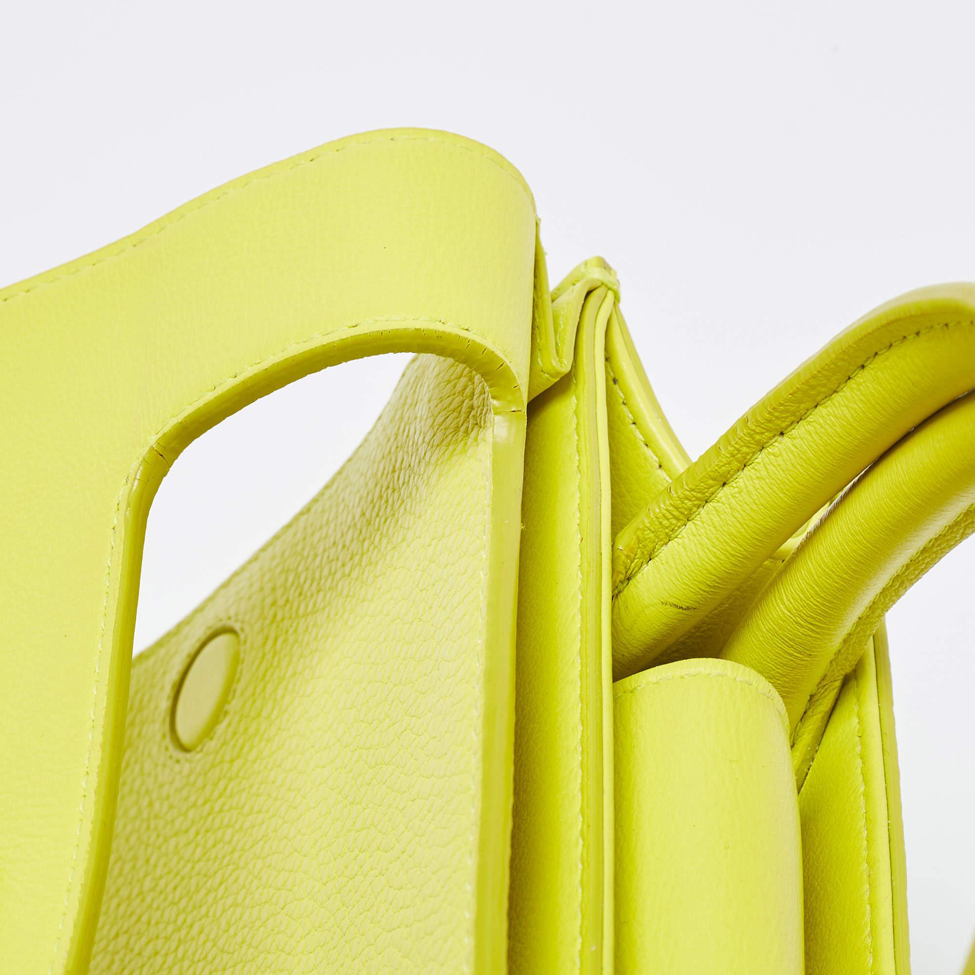 Dior Neon Yellow Leather Mini Diorever Top Handle Bag 14