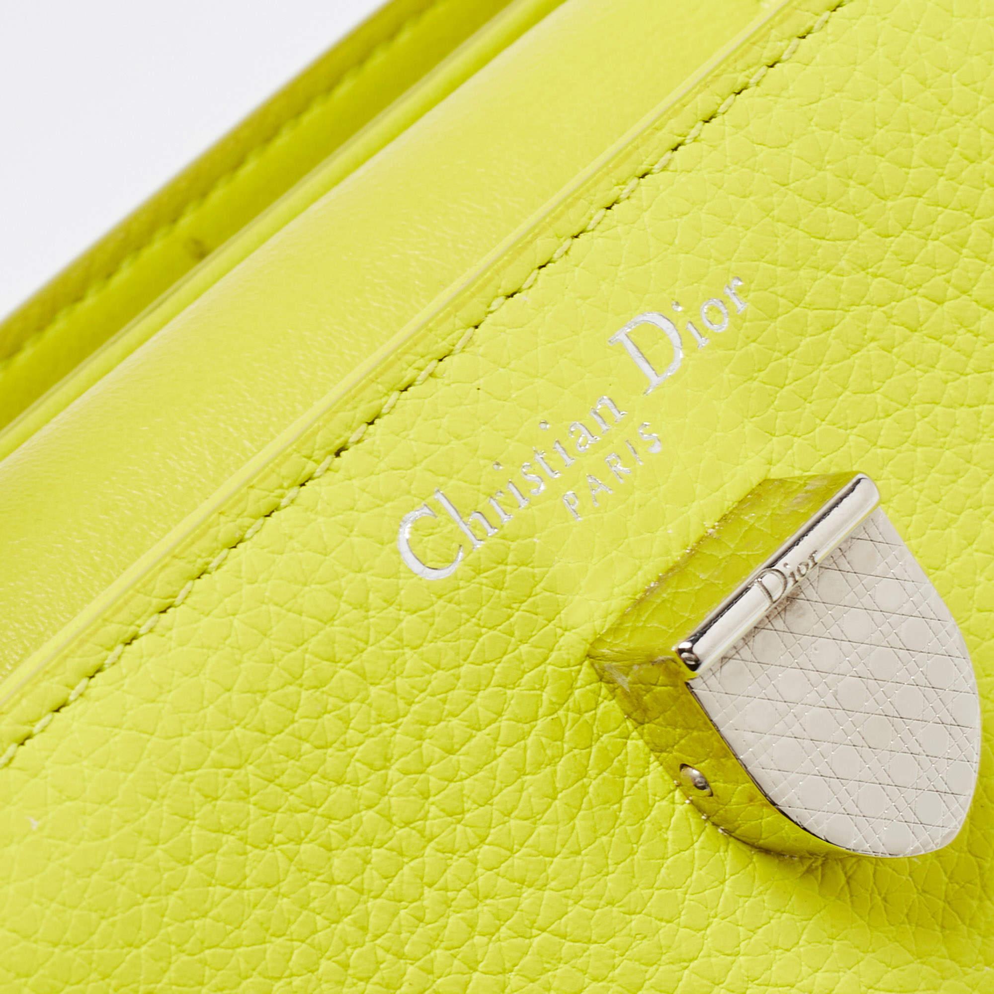 Dior Neon Yellow Leather Mini Diorever Top Handle Bag In Good Condition In Dubai, Al Qouz 2