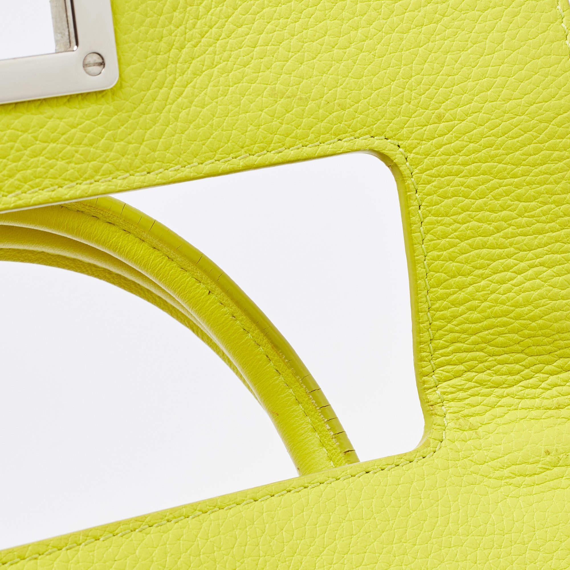 Dior Neon Yellow Leather Mini Diorever Top Handle Bag 4