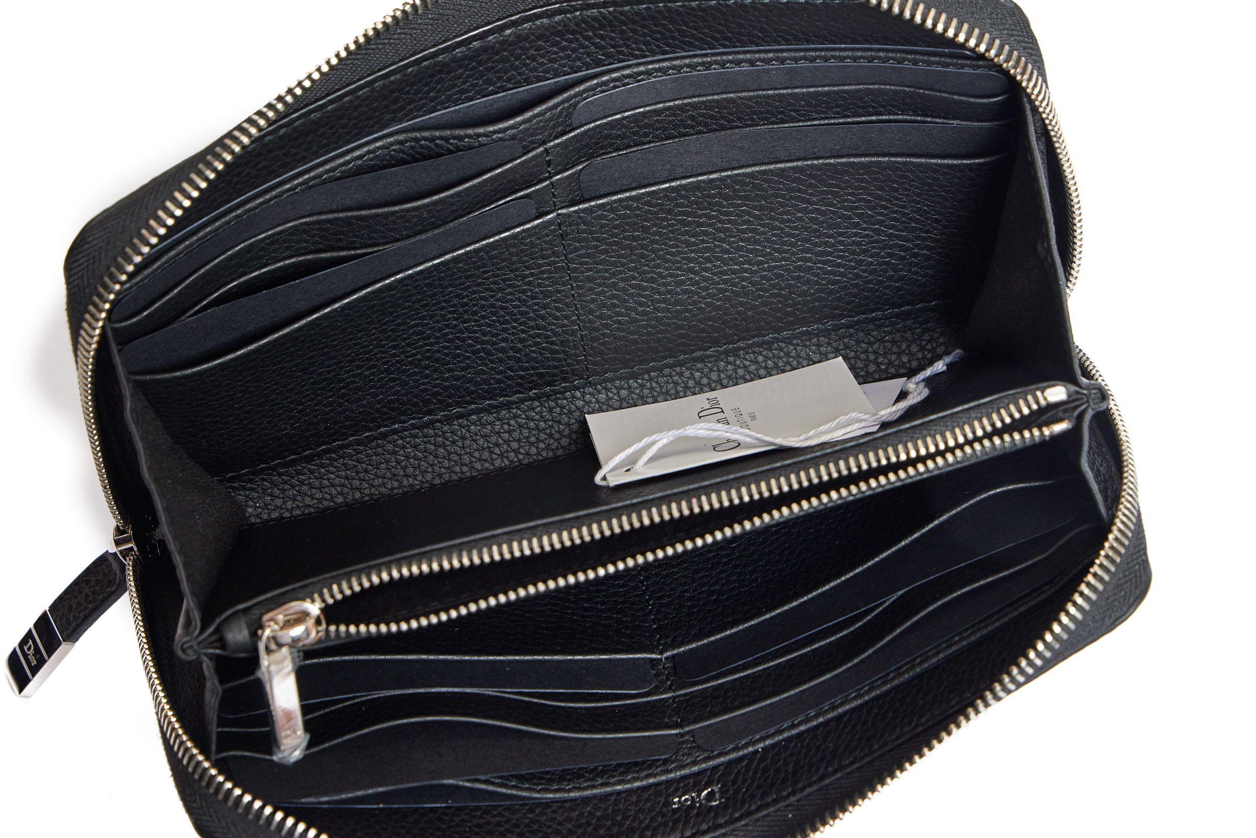 Dior New Black Leather Zip Around Wallet For Sale 1