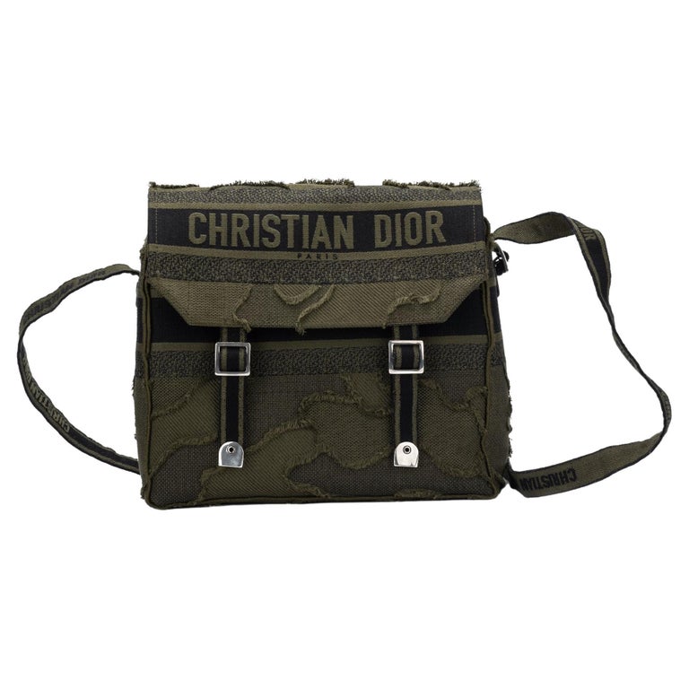 Christian Dior navy Oblique jacquard and leather trimming crossbody bag.  c.1980s For Sale at 1stDibs