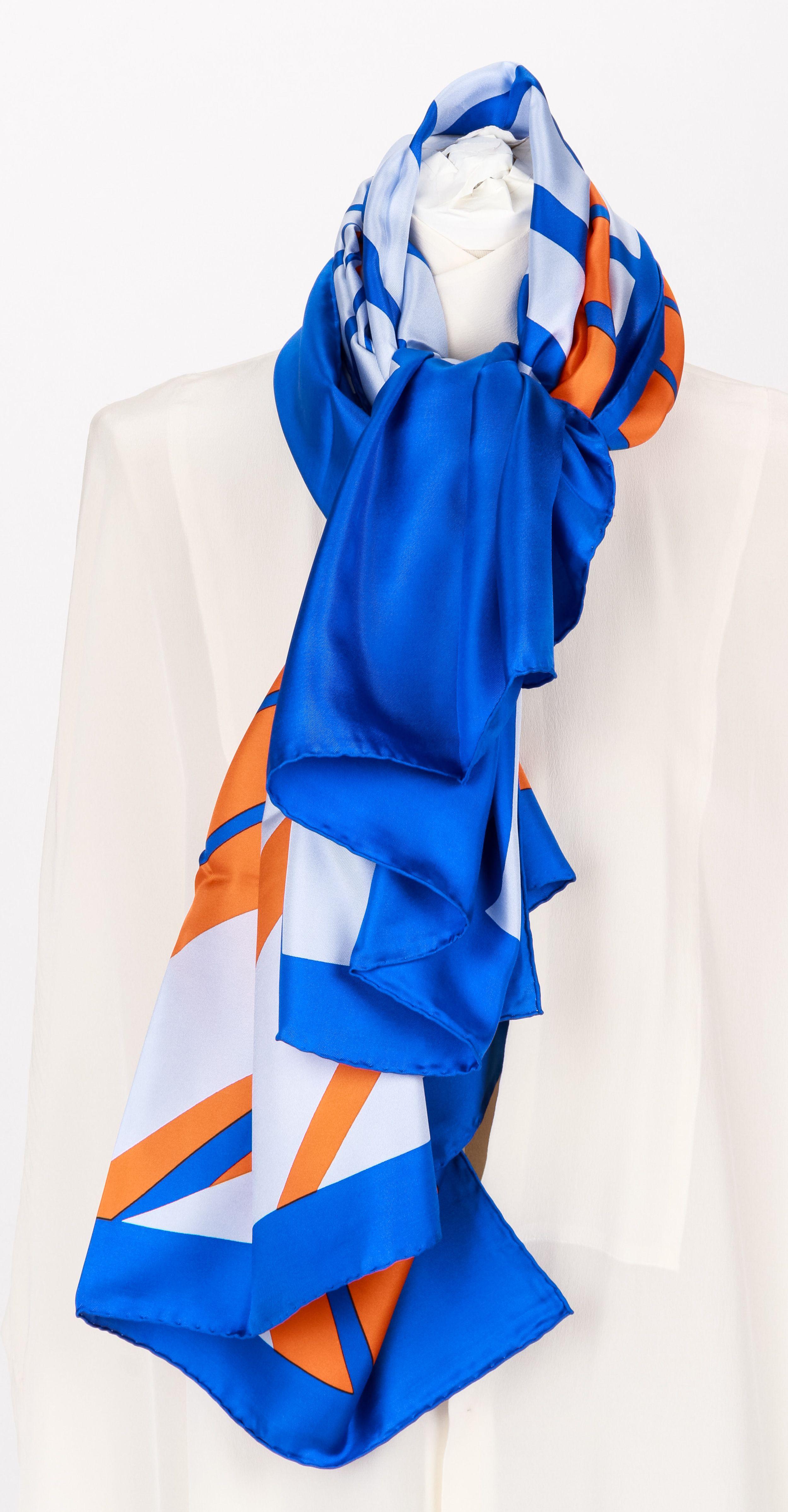 Dior brand new oversized shawl geometric electric blue, orange, celeste, 100% silk, 54
