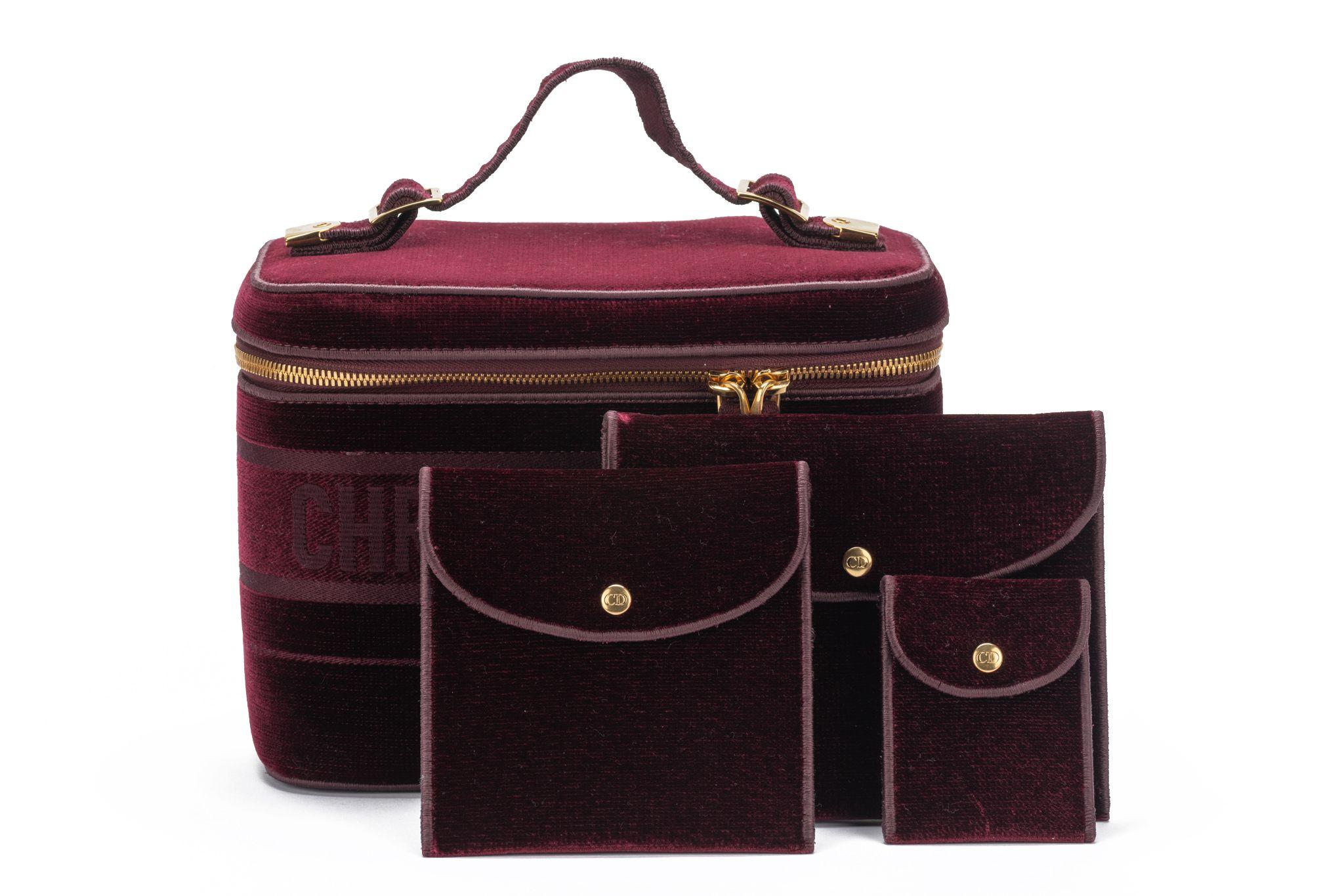 Dior New Travel Velvet Bag Burgundy In New Condition For Sale In West Hollywood, CA