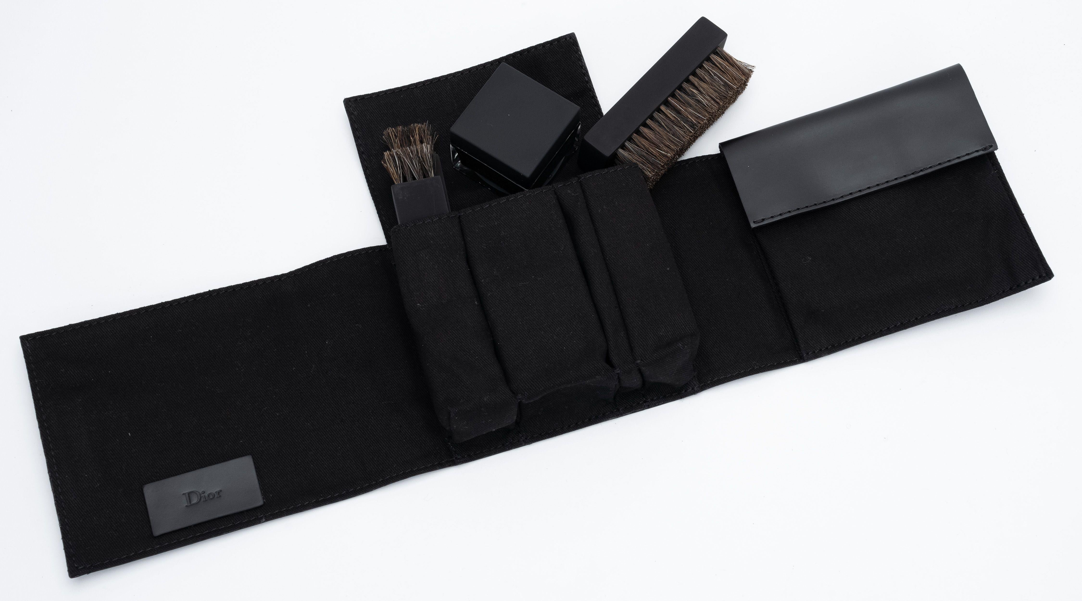 Women's or Men's Dior NIB Black Leather Travel Shoe Kit For Sale