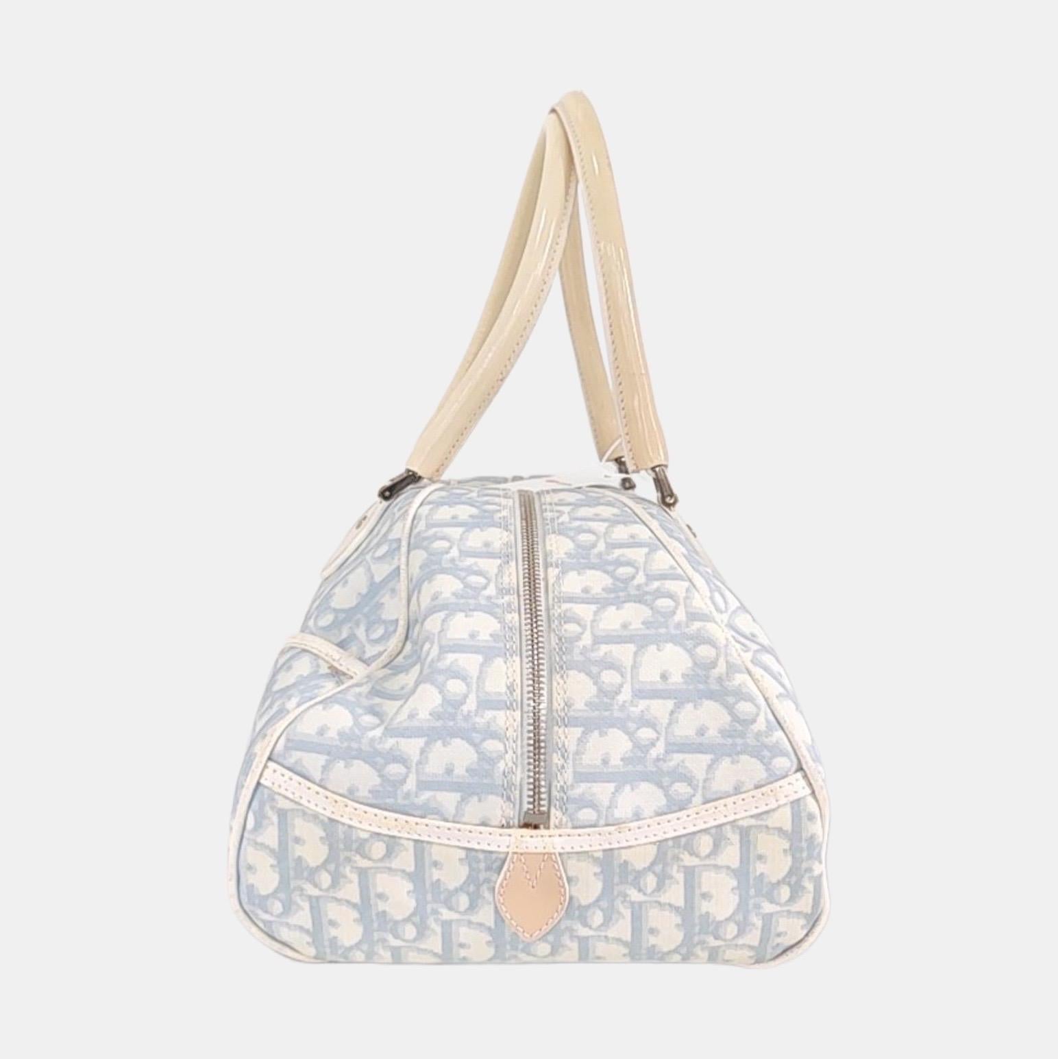 Dior nº 1 Rasta Trotter Bowling Bag Lona oblicua azul Charol blanco en venta 12