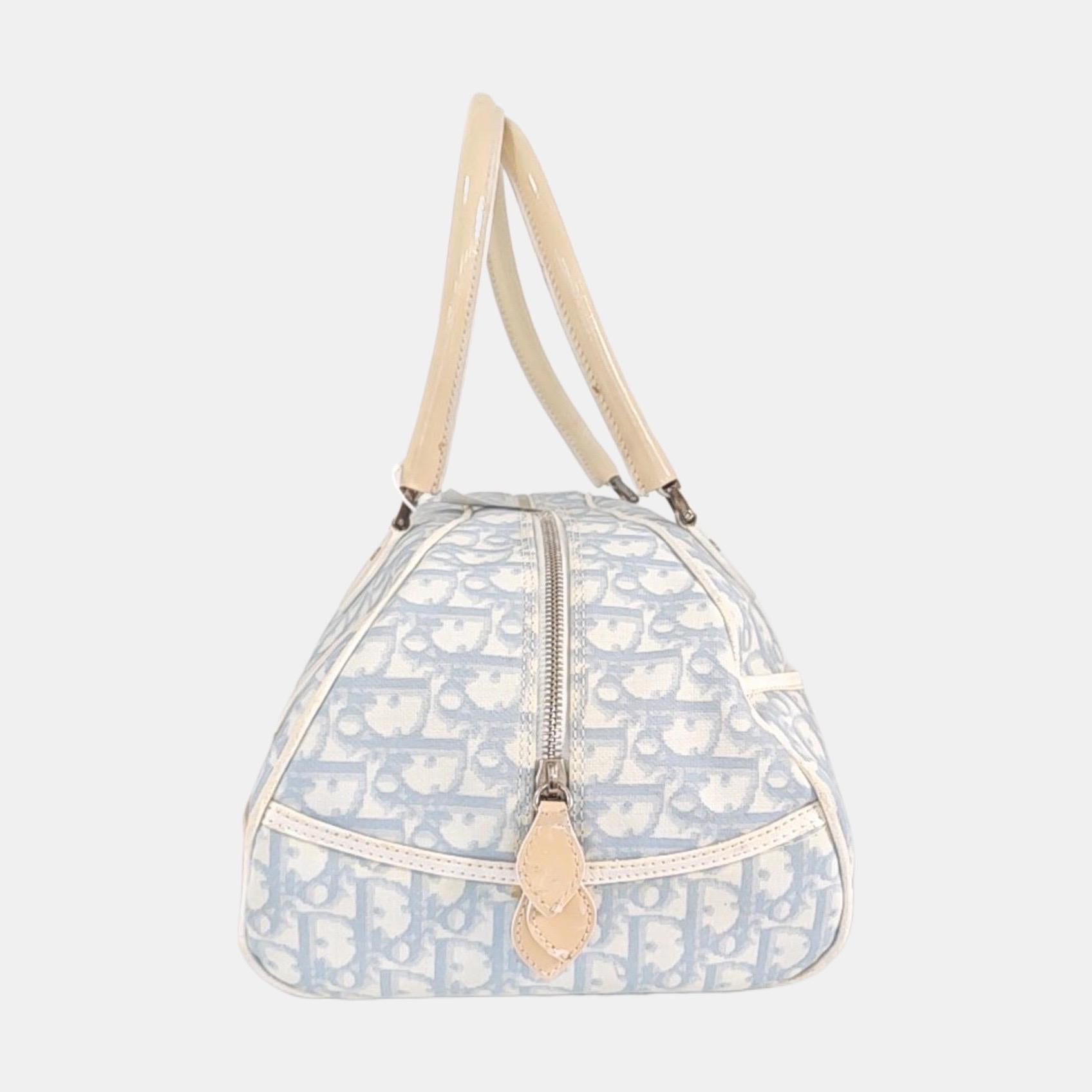 Dior nº 1 Rasta Trotter Bowling Bag Lona oblicua azul Charol blanco Gris en venta